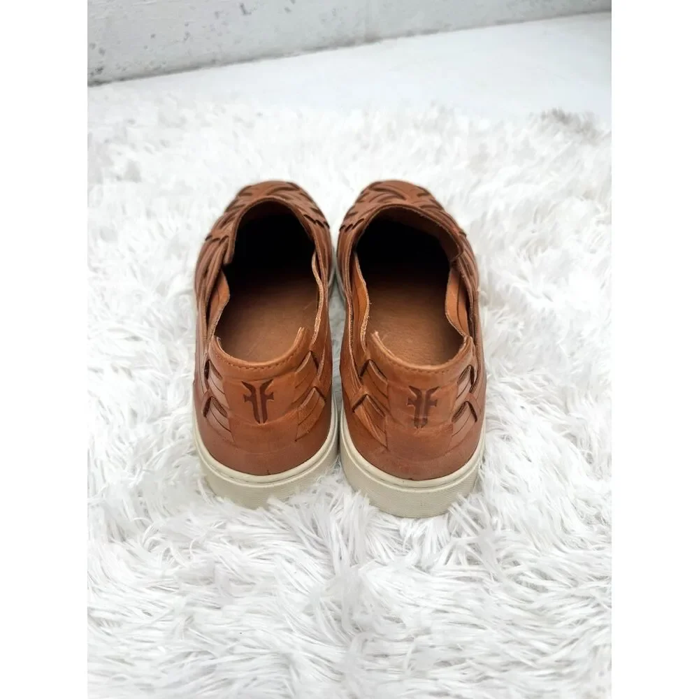 Frye Ivy Huarache Woven Leather Slip-On Sneakers Tan Cognac Size 8.5M